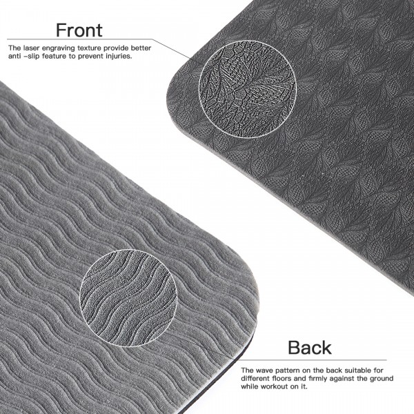 Kono TPE Non-slip Classic Yoga Mat - Black And Grey